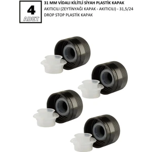 31 mm Vidalı Kilitli Siyah Plastik Kapak Akıtıcılı (Zeytinyağı Kapak - Akıtıcılı) - 31,5/24 Drop Stop Plastik Kapak