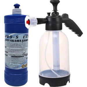 Cilalı Oto Şampuanı 1 Kg ve Köpük Atan Pompa 2 Lt, Araç Köpükleme Seti - Oto Yıkama Süngeri Hediye