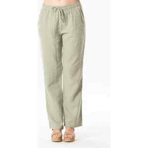 Müslin Beli Bağcıklı Çift Cepli Kadın Yazlık Pantolon Zeytin Yeşili Zytnysl