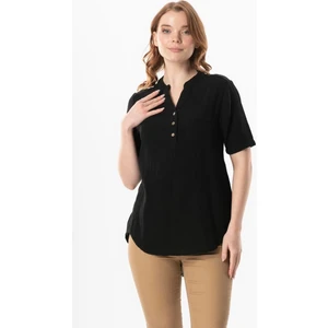 Eliş Şile Bezi Kısa Kol Gülgün V Yaka Müslin Yazlık Bluz Vizon Vzn