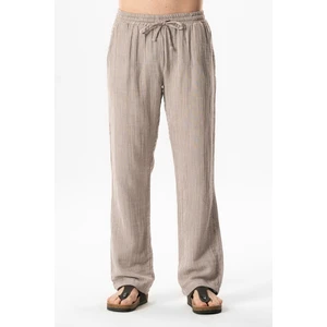 Beli Lastikli Çift Cepli Çizgili Müslin Yazlık Pantolon Çizgili Kahve Çzglkhv