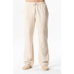 Beli Lastikli Çift Cepli Çizgili Müslin Yazlık Pantolon Çizgili Krem Çzglkrm