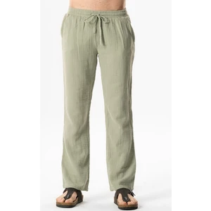 Müslin Beli Lastikli Çift Cepli Erkek Yazlık Pantolon Zeytin Yeşili Zytnysl