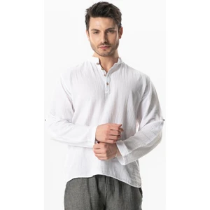 Uzun Kol Hakim Yaka Müslin Yazlık Sweatshirt Beyaz Byz