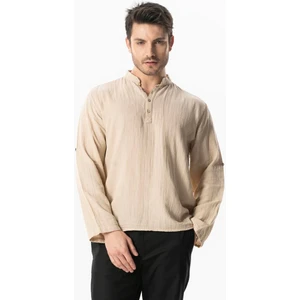 Uzun Kol Hakim Yaka Müslin Yazlık Sweatshirt Bej Bej