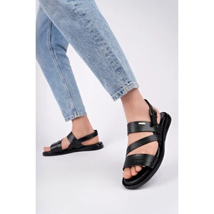 Akgün Terlik Erkek  Deri Siyah Sandalet