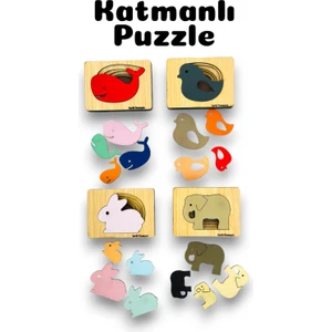 Karter İnovasyon Katmanli Puzzle 4lü Egitici Tak-Cikar Set Montesorri Set Puzzle Egitici Oyuncak 4lü Set,