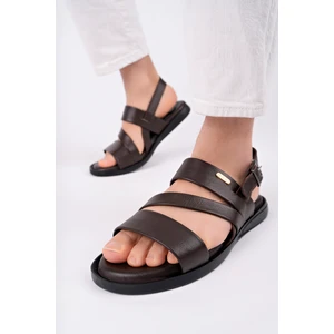 Erkek Hakiki Deri Kahve Sandalet