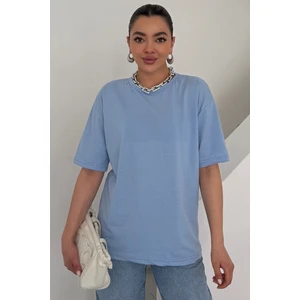 Kadın Bebe Mavi Bisiklet Yaka Düz T-Shirt