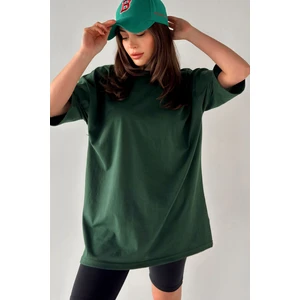 Kadın Düz Renk Nefti Oversize T-Shirt