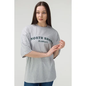 Kadın Gri North Shore Baskılı Oversize T-Shirt