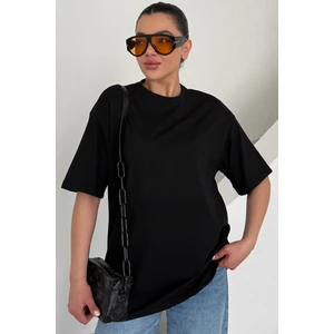Kadın Siyah Bisiklet Yaka Düz T-Shirt