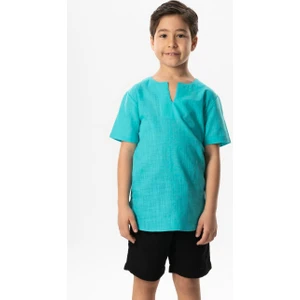 Eliş Şile Bezi Kısa Kol  Bisiklet Yaka Erkek Çocuk T-Shirt Taş