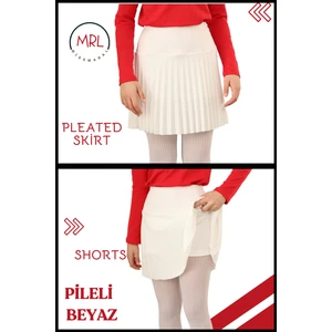 Kız Çocuk Pileli Etek Beyaz Yüksek Bel Içi Şortlu Likra Kumaş Okul-Oyun-Spor-Etkinlik Eteği 4103