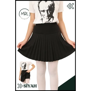 Kız Çocuk Pileli Siyah Etek  Yüksek Bel Içi Şortlu Likra Kumaş Okul-Oyun-Spor-Etkinlik Eteği 4103