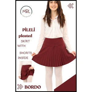 Kız Çocuk Pileli Etek Bordo  Yüksek Bel Içi Şortlu Likra Kumaş Okul-Oyun-Spor-Etkinlik Eteği 4103