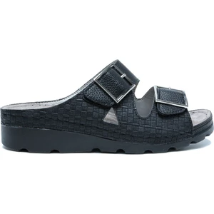 Kifidis SIB160117-V2 Kifidis-Natura Kadın Çift Bantlı Anatomik Deri Terlik 36-41 Siyah/black