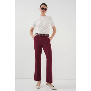 6538 Kemerli Ispanyol Paça Pantolon - Bordo