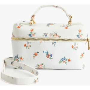 Çiçekli Fermuarlı Saplı Askılı Çapraz Çanta