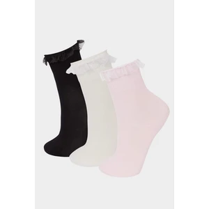 Kız Çocuk 3'lü Pamuklu Uzun Okul Çorabı E6268A8NS