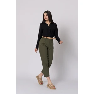 Kemerli Düz Kısa Paça Cepli Pantolon 30224