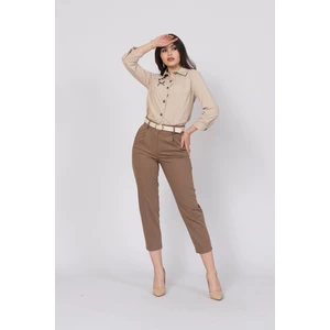 Kemerli Düz Kısa Paça Cepli Pantolon 30224