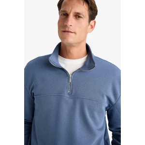 Relax Fit Dik Yaka Fermuarlı Basic Düz Kalın Sweatshirt E5334AX24WN