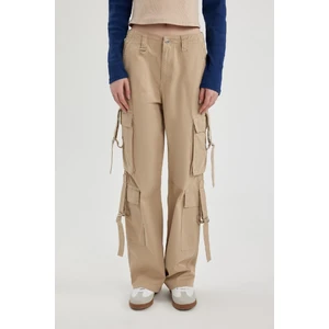 Coool Wide Leg Geniş Paça Pantolon Gabardin Kumaş Kargo Cepli Basic Düz B5690AX24SP