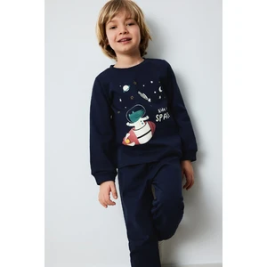 Erkek Bebek Pijama Takımı Uzay Baskılı Uzun Kollu Üst Beli Lastikli Uzun Alt D9068A525SP