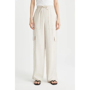 Wide Leg Dökümlü Kumaş Pantolon Beli Lastikli Bağcıklı Geniş Bol Paça Cepli Yüksek Bel Uzun Boy Paça Yırtmaçlı A9212AX24SM