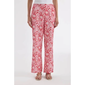 Straight Fit Desenli Cepli Yüksek Bel Geniş Paça Kumaş Pantolon D3173AX24HS