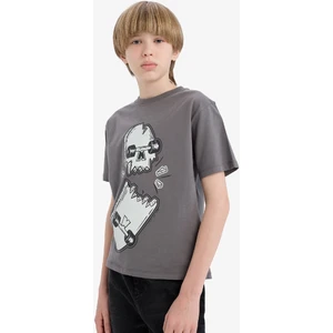 Erkek Çocuk Bisiklet Yaka Kaykay Baskılı Kısa Kollu Tişört