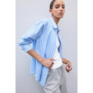 Oversize Geniş Kalıp Çizgili Poplin Uzun Kollu Gömlek E2205AX25SP