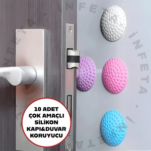 10 Adet Yapışkanlı Kapı Kolu Stoperi - Tamponu Duvar Koruyucu Silikon Tutucu Tampon