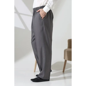 Erkek Beli Lastikli Cepli Hac Umre Kumaş Şalvar Pantolon - Açık Gri (Isr)
