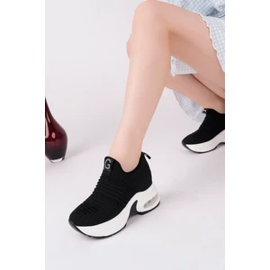 Kadın Ithal Örme Siyah Triko Gizli Dolgu Topuk Sneaker