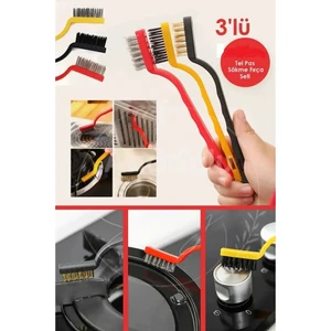 3 Adet Ocak Fırın Mangal Izgara Airfryer Temizliği Tel Pas Sökme Fırçası 3lü Yağ Temizleme Fırçası