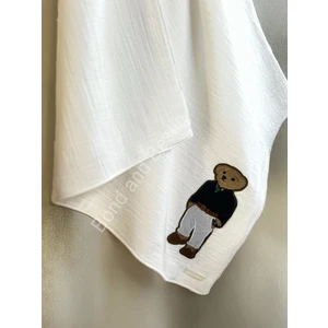 Ayı Figürlü Müslin Bebek Örtü & Battaniye Doğal Dokusu %100 Pamuk Oeko-Teks Sertifikalı 75X75 cm