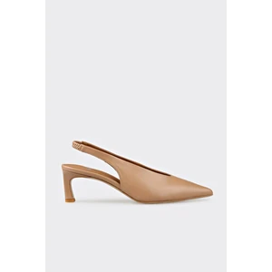 Naturel Deri Kadın Topuklu Ayakkabı