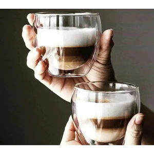 6 Adet Çift Cidarlı Şeffaf Cam Bardak 250 ml