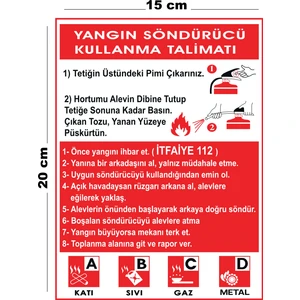 Metal Yangın Söndürücü Kullanma Talimatı 15 cm x 20 cm Uyarı Levhası Yönlendirme Tabelası