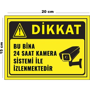 Metal Dikkat Bu Bina 24 Saat Kamera İle İzlenmektedir - 2 15 cm x 20 cm Uyarı Levhası Yönlendirme Tabelası