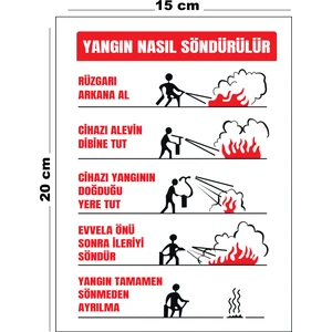 Metal Yangın Nasıl Söndürülür 15 cm x 20 cm Uyarı Levhası Yönlendirme Tabelası