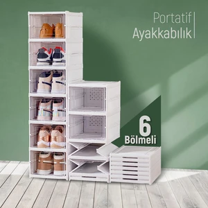 Trend Maison Katlanabilir Portatif 6 Katlı Plastik Ayakkabılık Düzenleyici