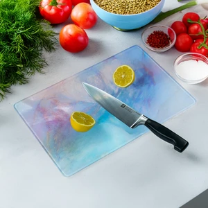 Miabella Home Cam Kesme Tahtası, Kesme Tablası  Kenarları Oval, Antibakteriyal, Sunum Tahtası Pembe DESEN20X 30 cm
