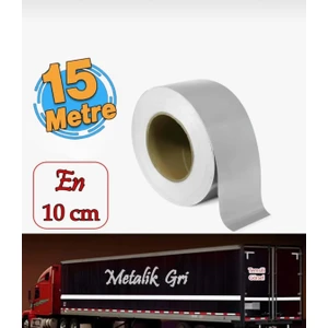 Düz Desensiz Metalize Gri Renk Gece Parlayan Reflektif Bant 10 cm 15 Metre