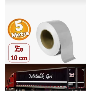 Düz Desensiz Metalize Gri Renk Gece Parlayan Reflektif Bant 10 cm 5 Metre