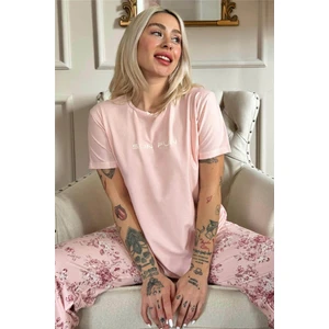 Mercan Sun Desenli Kısa Kollu Örme Kadın Pijama Takımı