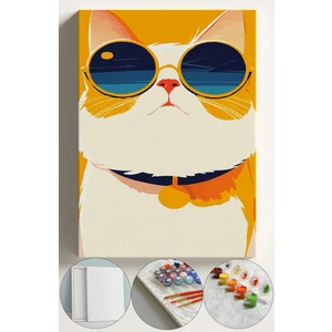 Sayılarla Boyama Seti Kasnaklı Boyalar ve Fırçalar Dahil 40X5CM Gözlüklü Kedi