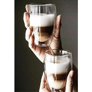 2 Adet Espresso Bardak Yeni Tasarım Çift Cidarlı Bardak 300 ml Ofis Ev Fincan / Espresso